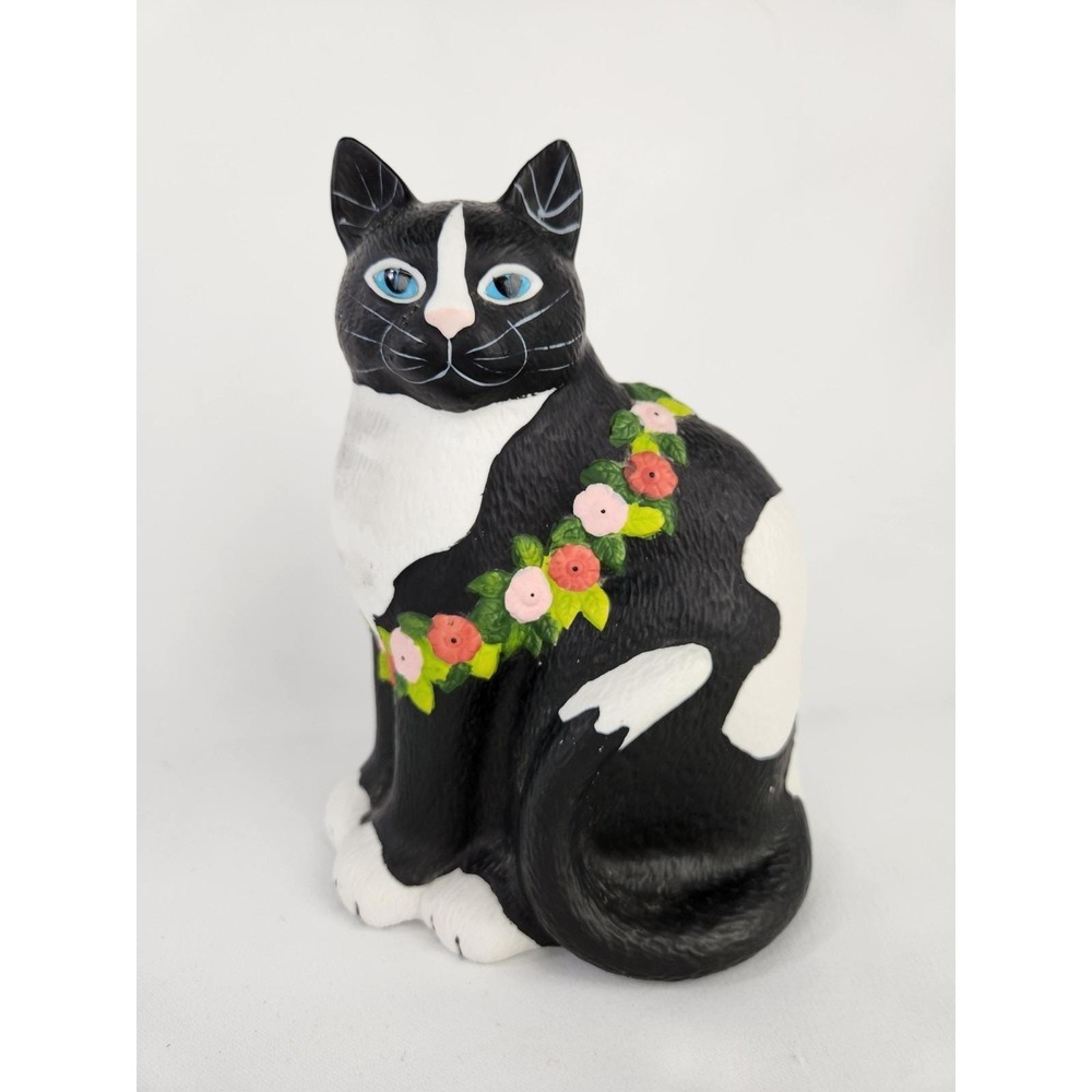 Vtg Mary Lake Thompson Black Cat Flowers Ceramic Silvestri Hawaiian Lei Gardener